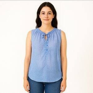 Liz Claiborne Blue Sheer Sleeveless Flowy Blouse Sz Lg